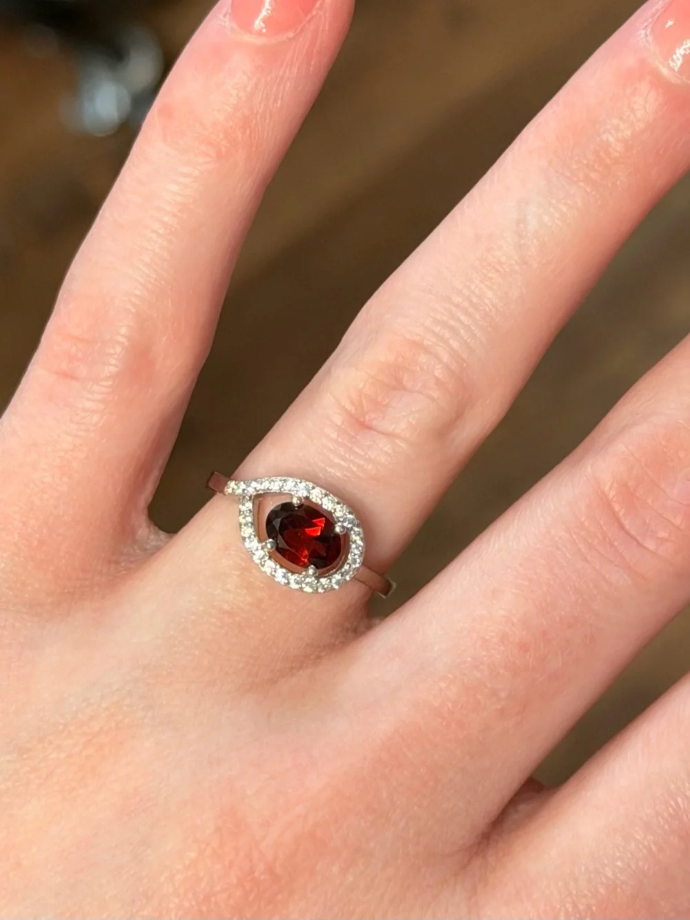 Stunning .90CT Red Garnet Zircon Teardrop Halo 925 Sterling Silver Ring Sz 6
